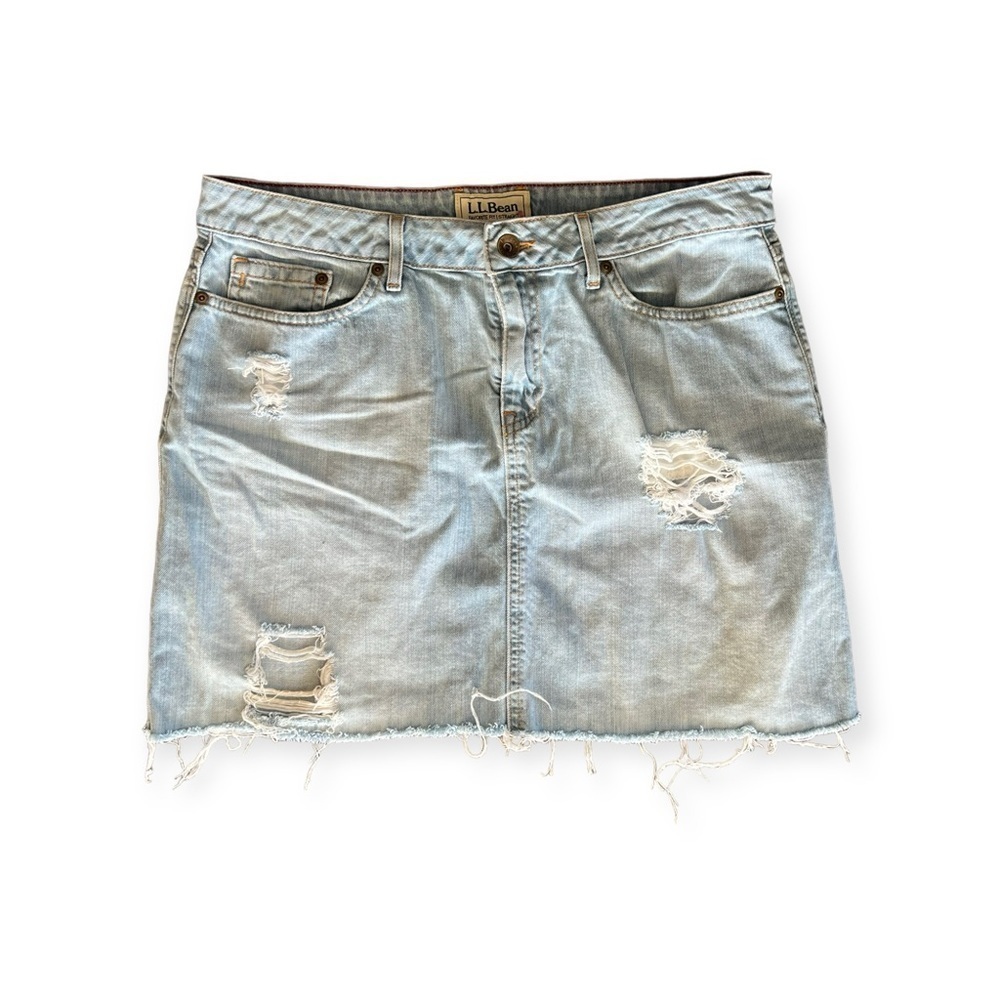 LL Bean denim mini skirt distress Sz 12 large cotton blend